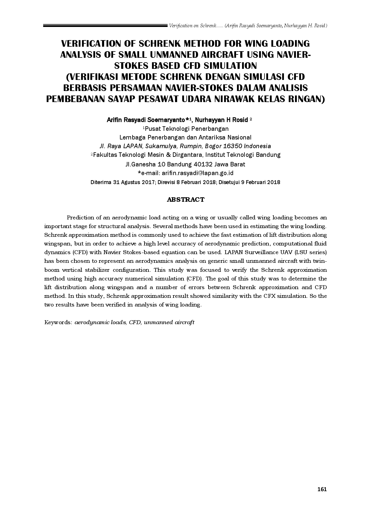 juris Verification of Schrenk Method for Wing Loading Analysis of Small Unmanned Aircraft Using Navier Stokes Based CFD Simulation
