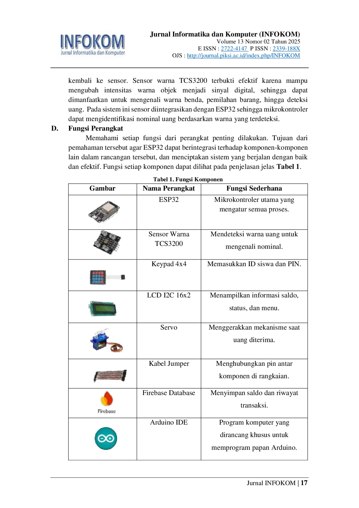 JURIS Pengembangan Kas Sekolah di MTS Almansur Integrasi ESP32 Sensor Warna TCS3200 dan Antarmuka Pengguna Real Time Berbasis Firebase
