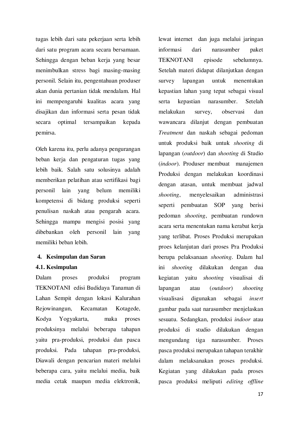 JURIS Implementasi Produksi Program Acara Teknotani di LPP TVRI Yogyakarta