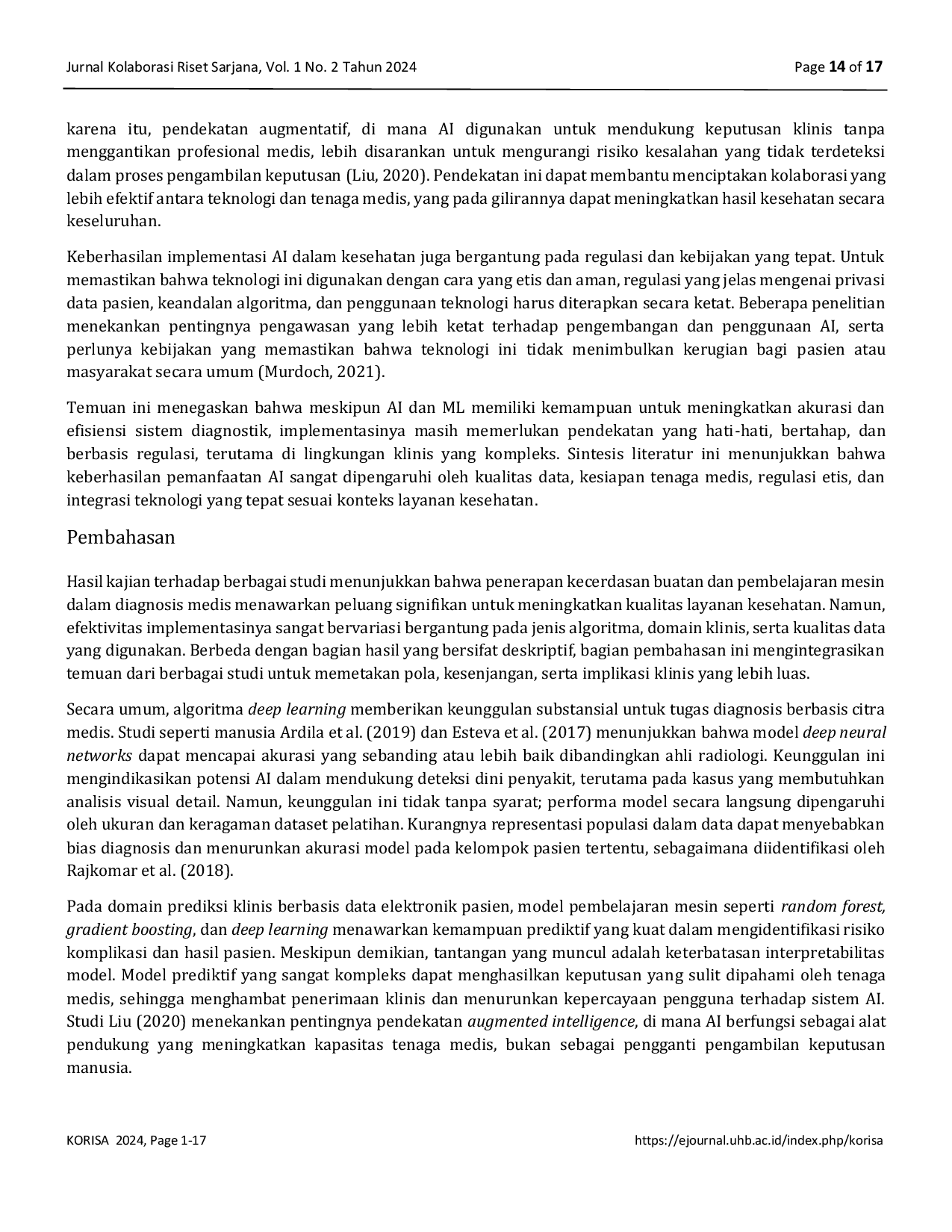 JURIS Revolusi Kesehatan Digital Peran AI dan Pembelajaran Mesin dalam Diagnosa Perawatan