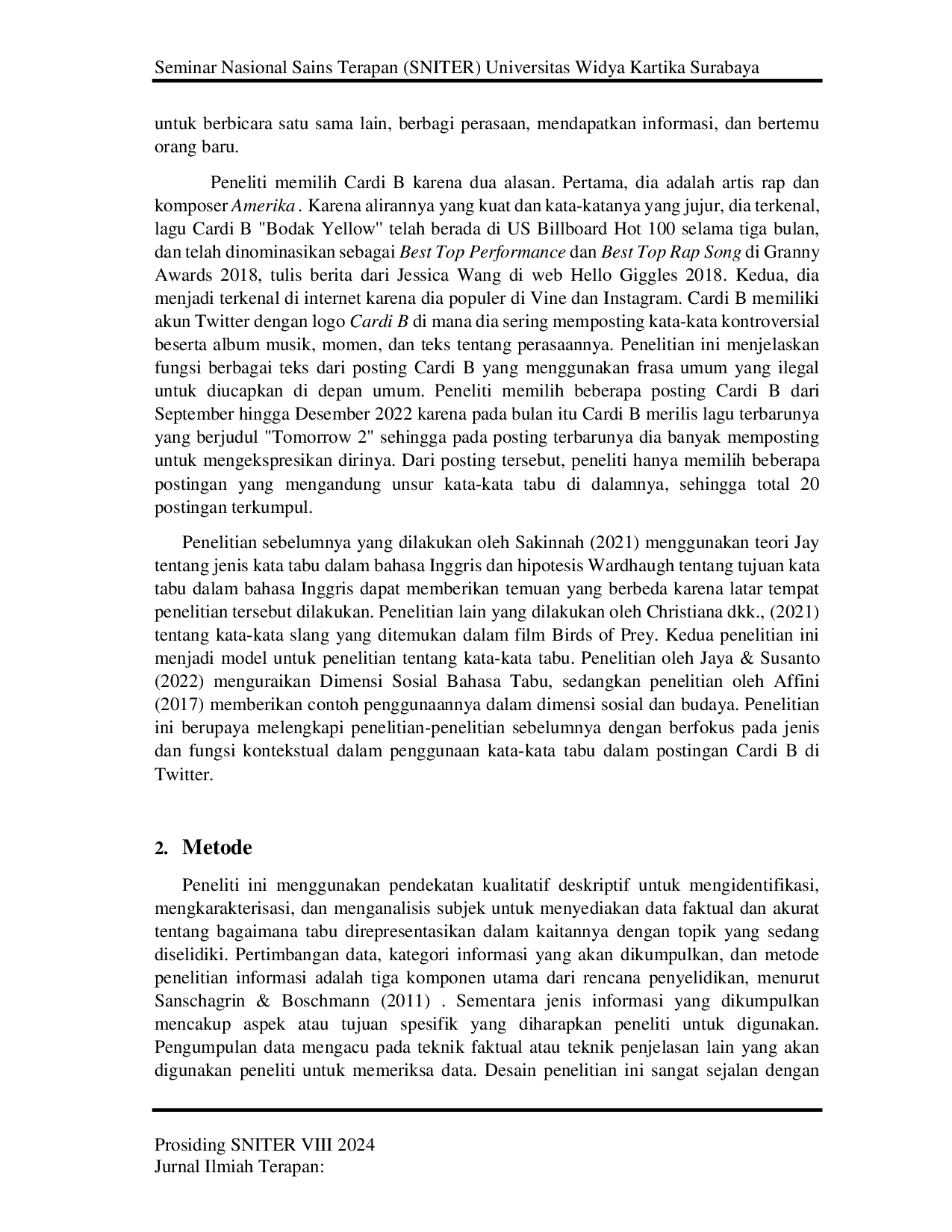 JURIS Kata kata Tabu dalam Postingan Cardi B di Twitter