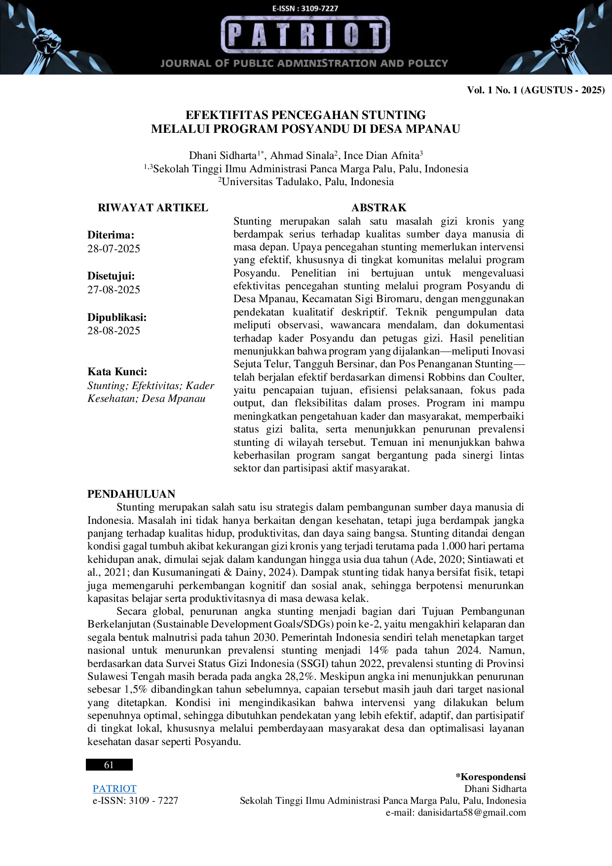 JURIS Efektivitas Pencegahan Stunting Melalui Program Posyandu di Desa Mpanau