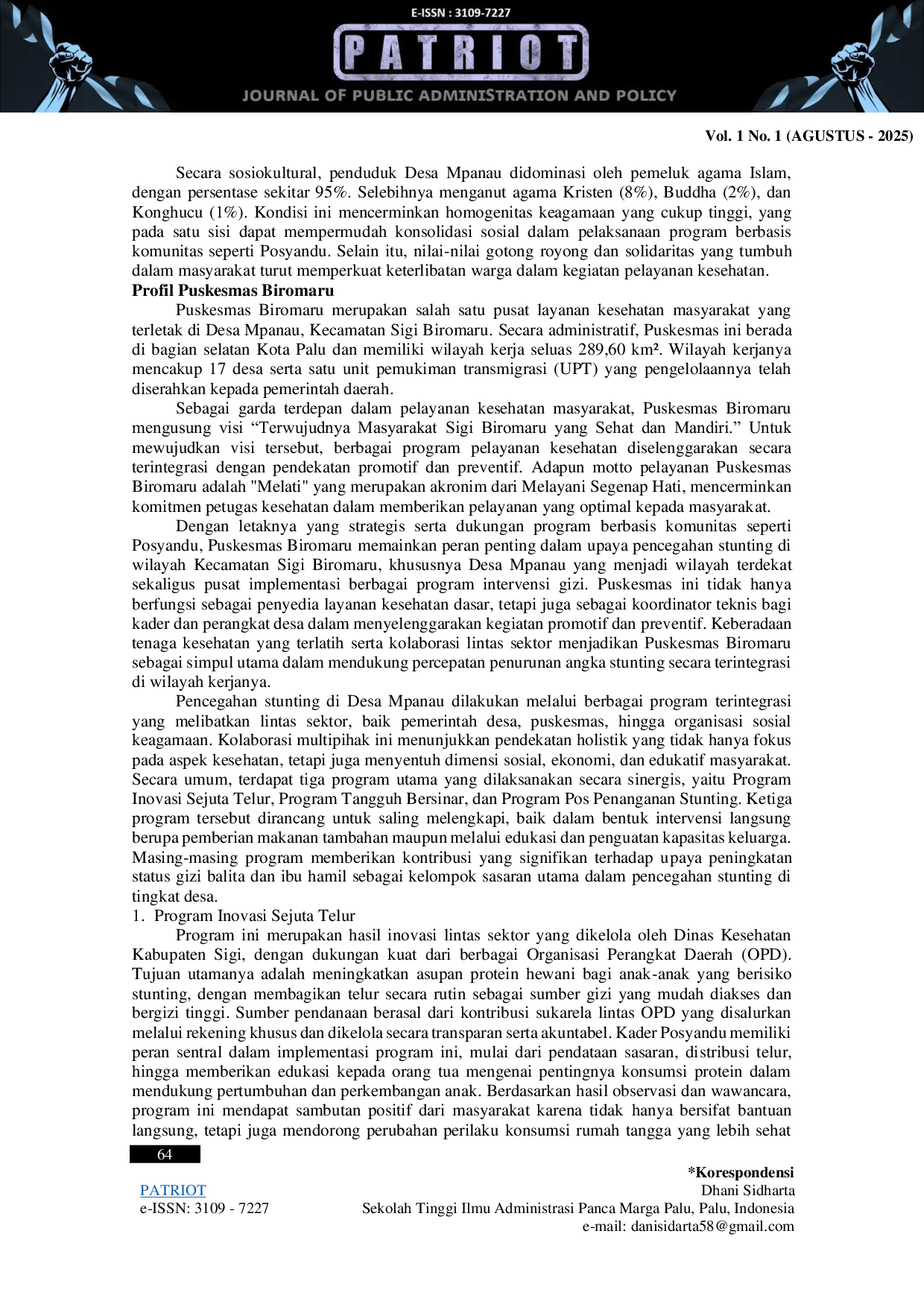 JURIS Efektivitas Pencegahan Stunting Melalui Program Posyandu di Desa Mpanau