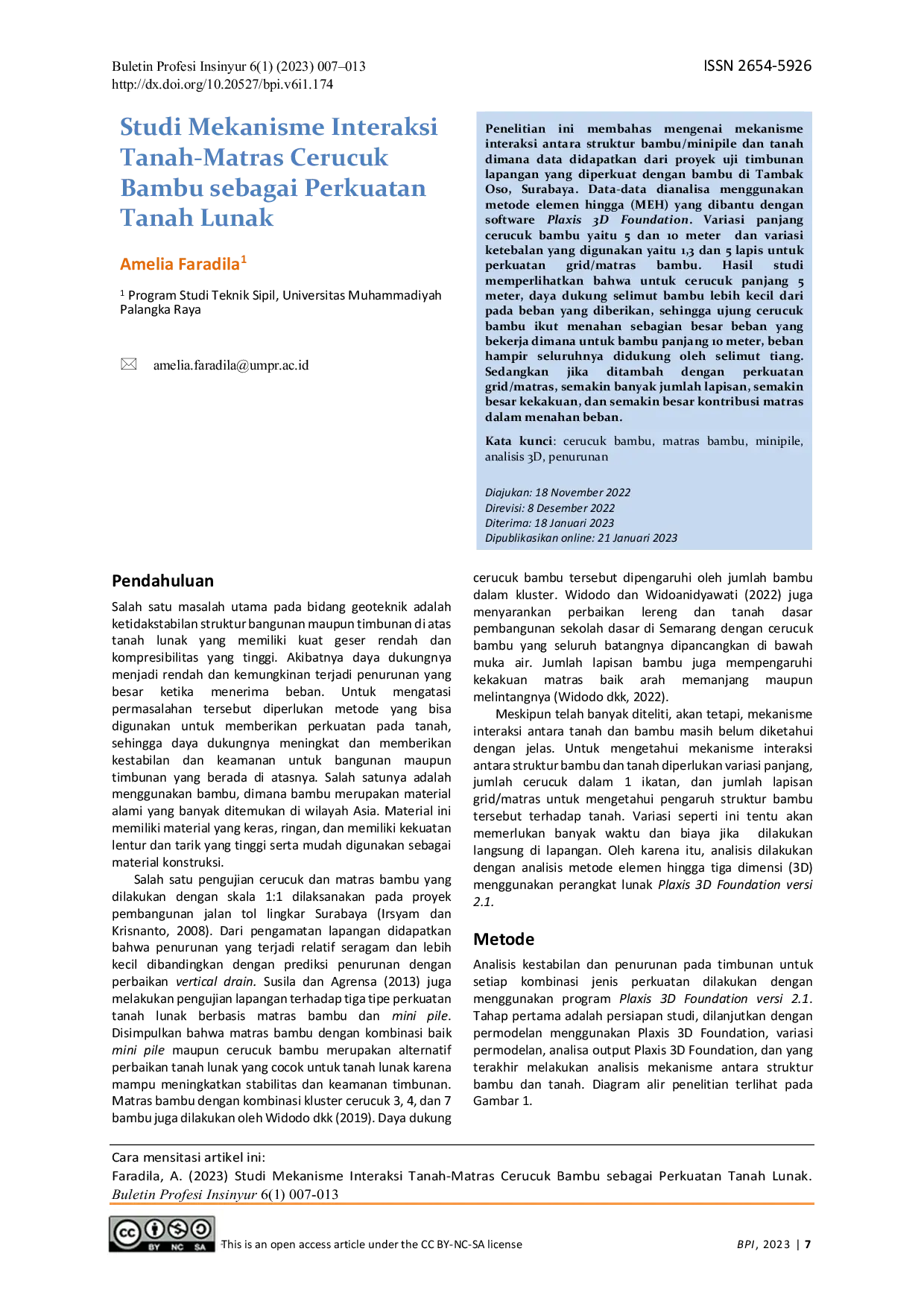 JURIS Studi Mekanisme Interaksi Tanah Matras Cerucuk Bambu sebagai Perkuatan Tanah Lunak
