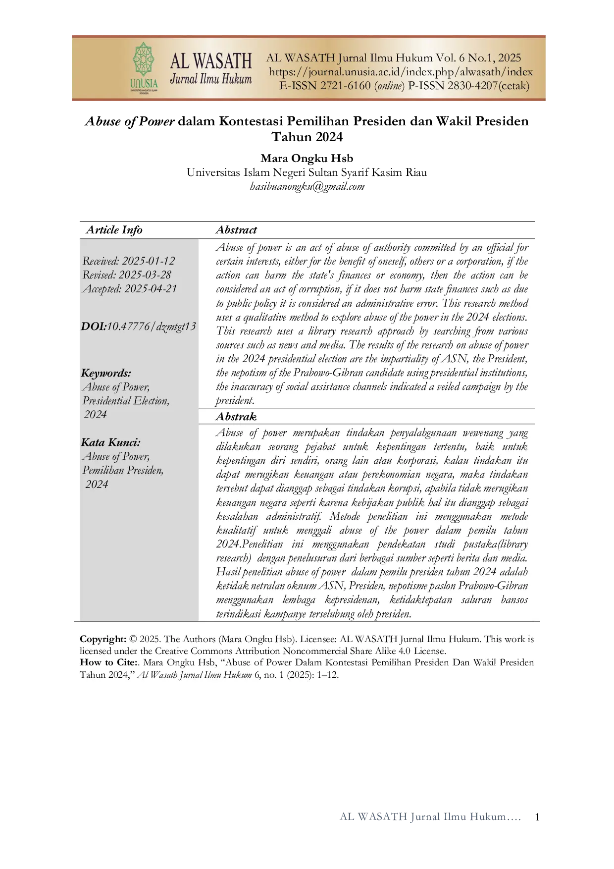 JURIS Abuse of Power dalam Kontestasi Pemilihan Presiden dan Wakil Presiden Tahun 2024