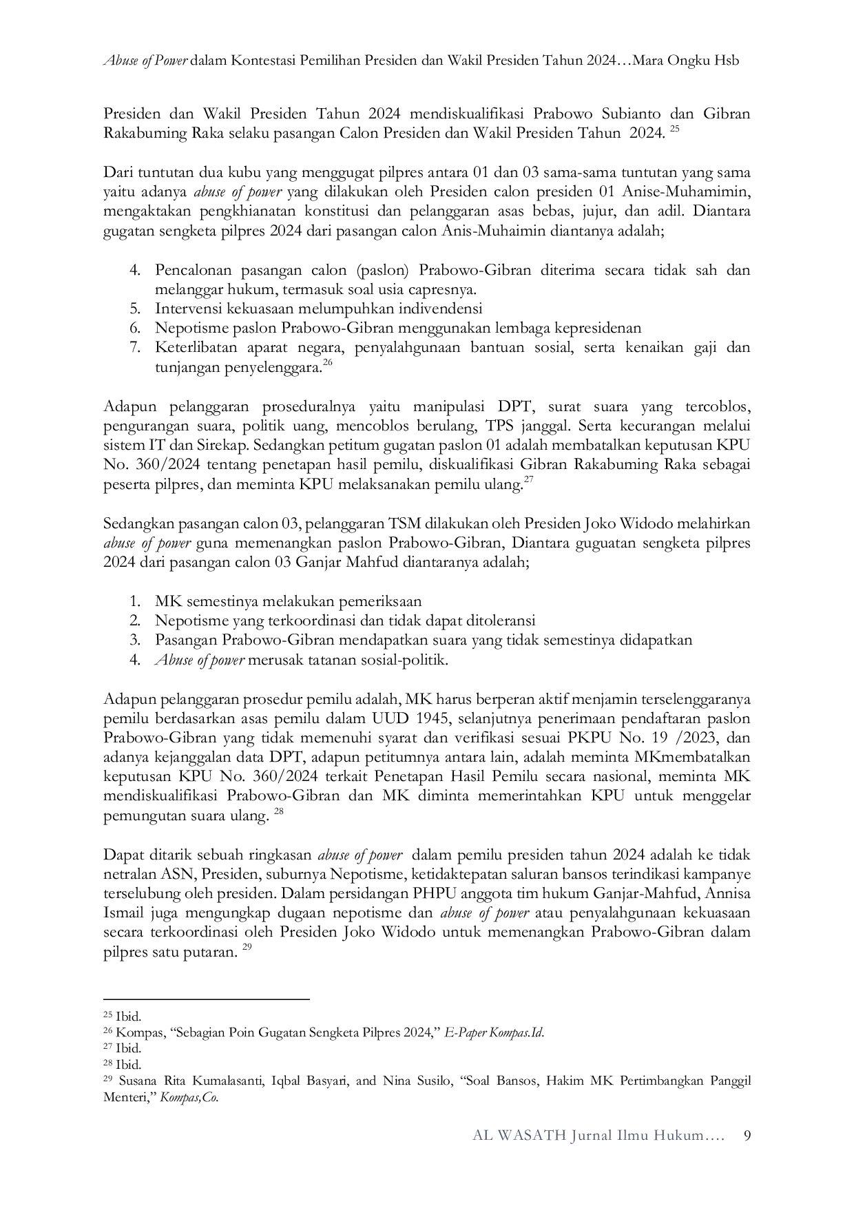 JURIS Abuse of Power dalam Kontestasi Pemilihan Presiden dan Wakil Presiden Tahun 2024