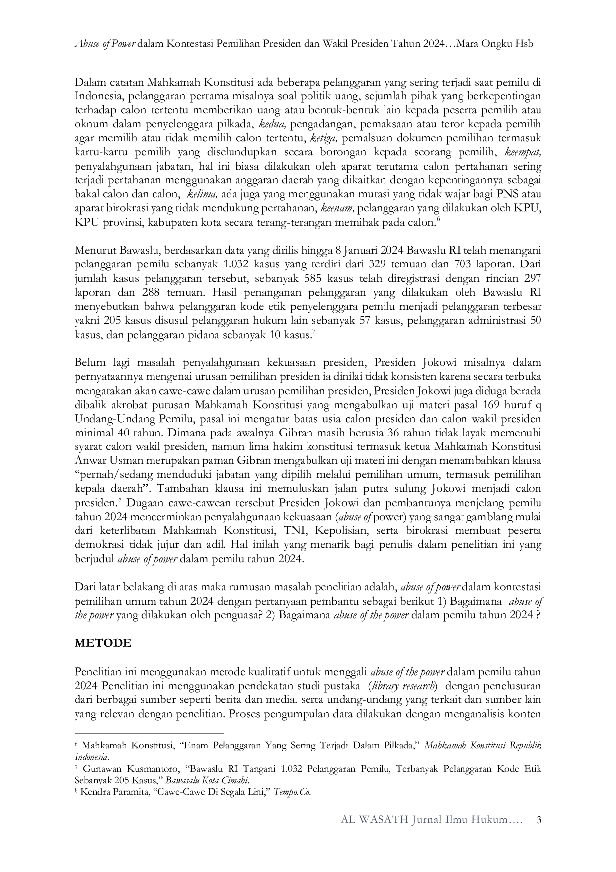 JURIS Abuse of Power dalam Kontestasi Pemilihan Presiden dan Wakil Presiden Tahun 2024