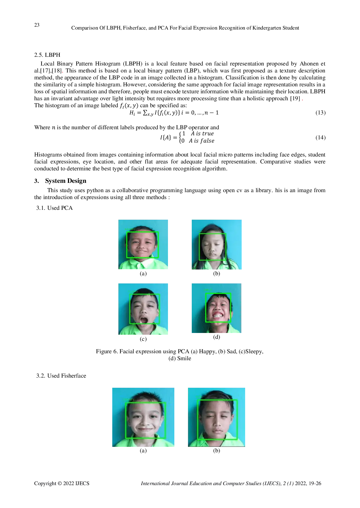 JURIS Comparison Of LBPH Fisherface and PCA For Facial Expression Recognition of Kindergarten Student
