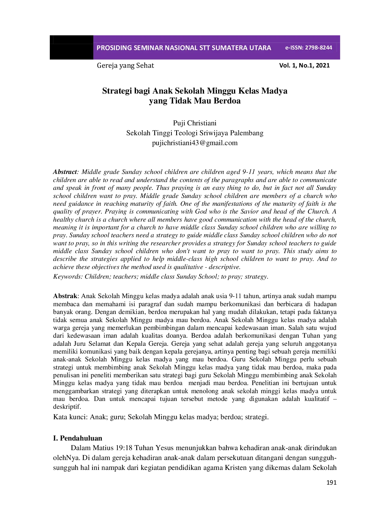 JURIS Strategi bagi Anak Sekolah Minggu Kelas Madya yang Tidak Mau Berdoa