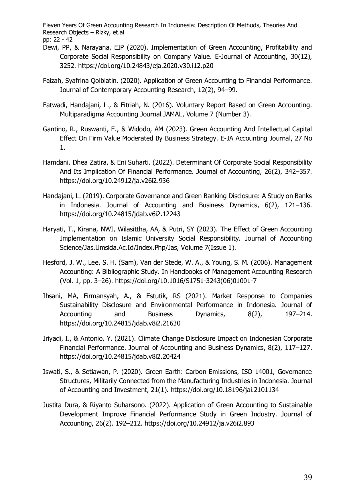 JURIS Eleven Years of Green Accounting Research in Indonesia Description of Methods Theories and Research Objects