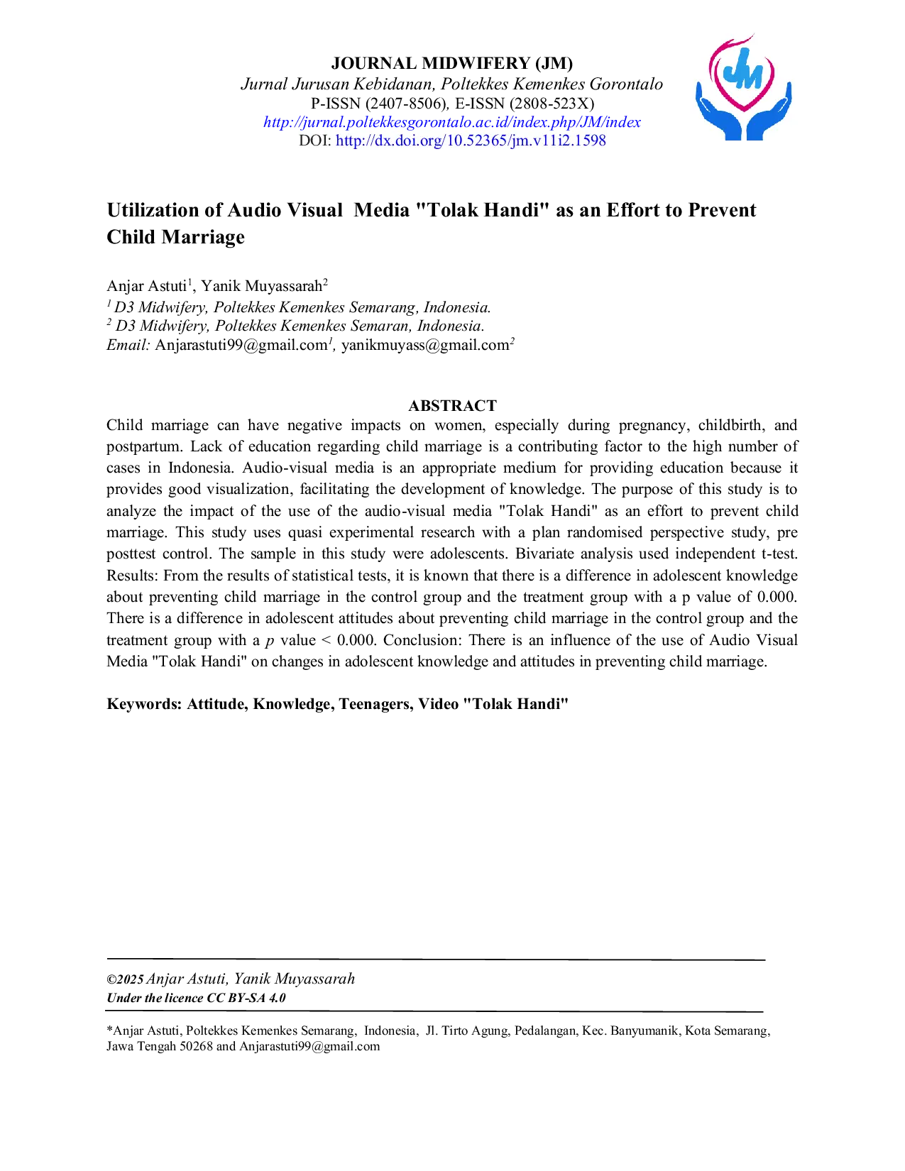 JURIS Utilization of Audio Visual Media Tolak Handi as an Effort to Prevent Child Marriage