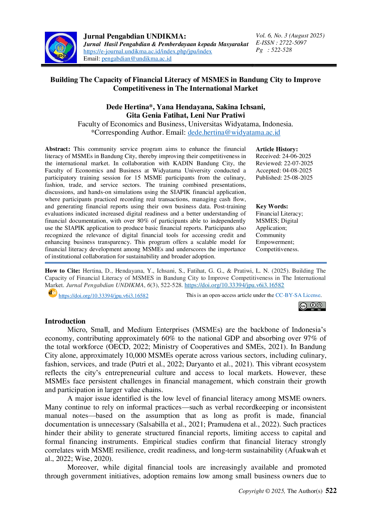 JURIS Building The Capacity of Financial Literacy of MSMES in Bandung City to Improve Competitiveness in The International Market