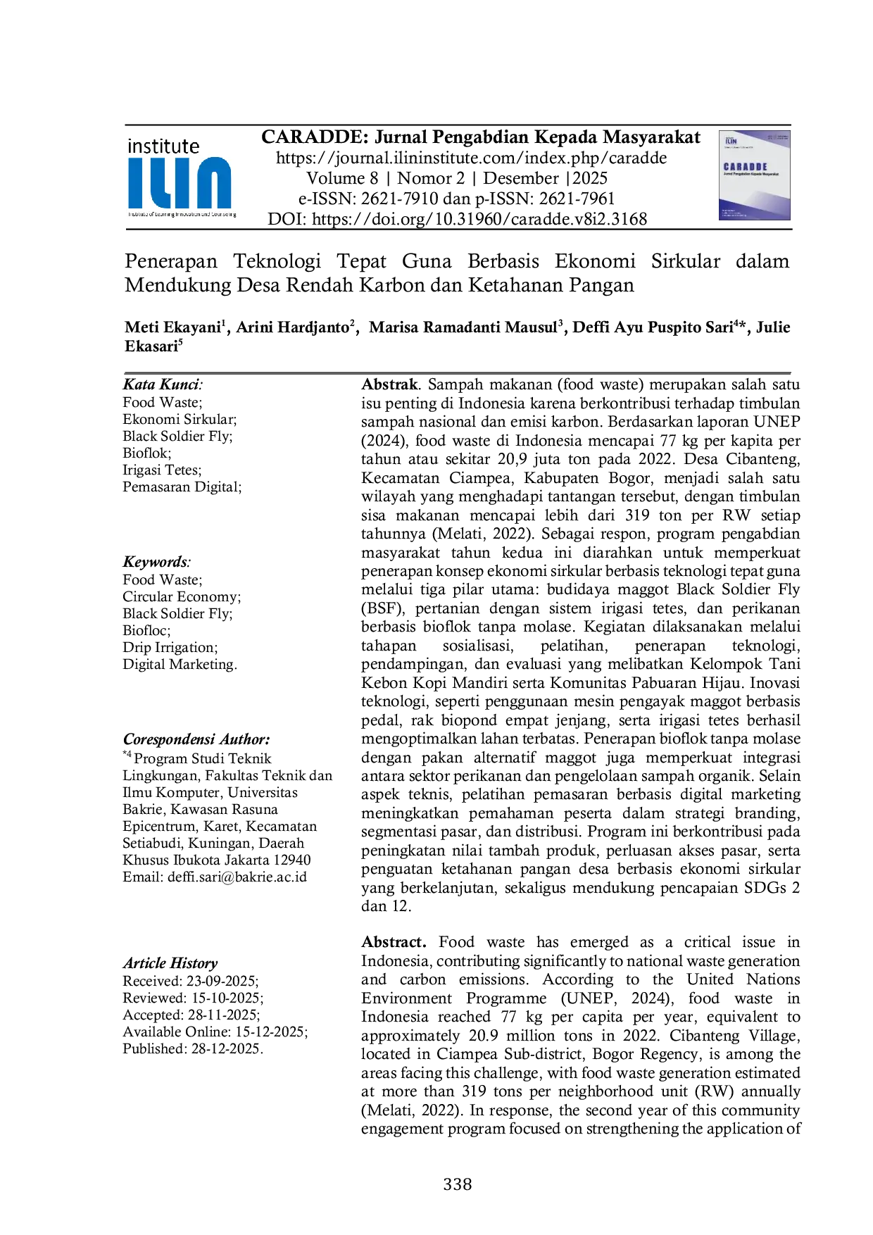 JURIS Penerapan Teknologi Tepat Guna Berbasis Ekonomi Sirkular dalam Mendukung Desa Rendah Karbon dan Ketahanan Pangan