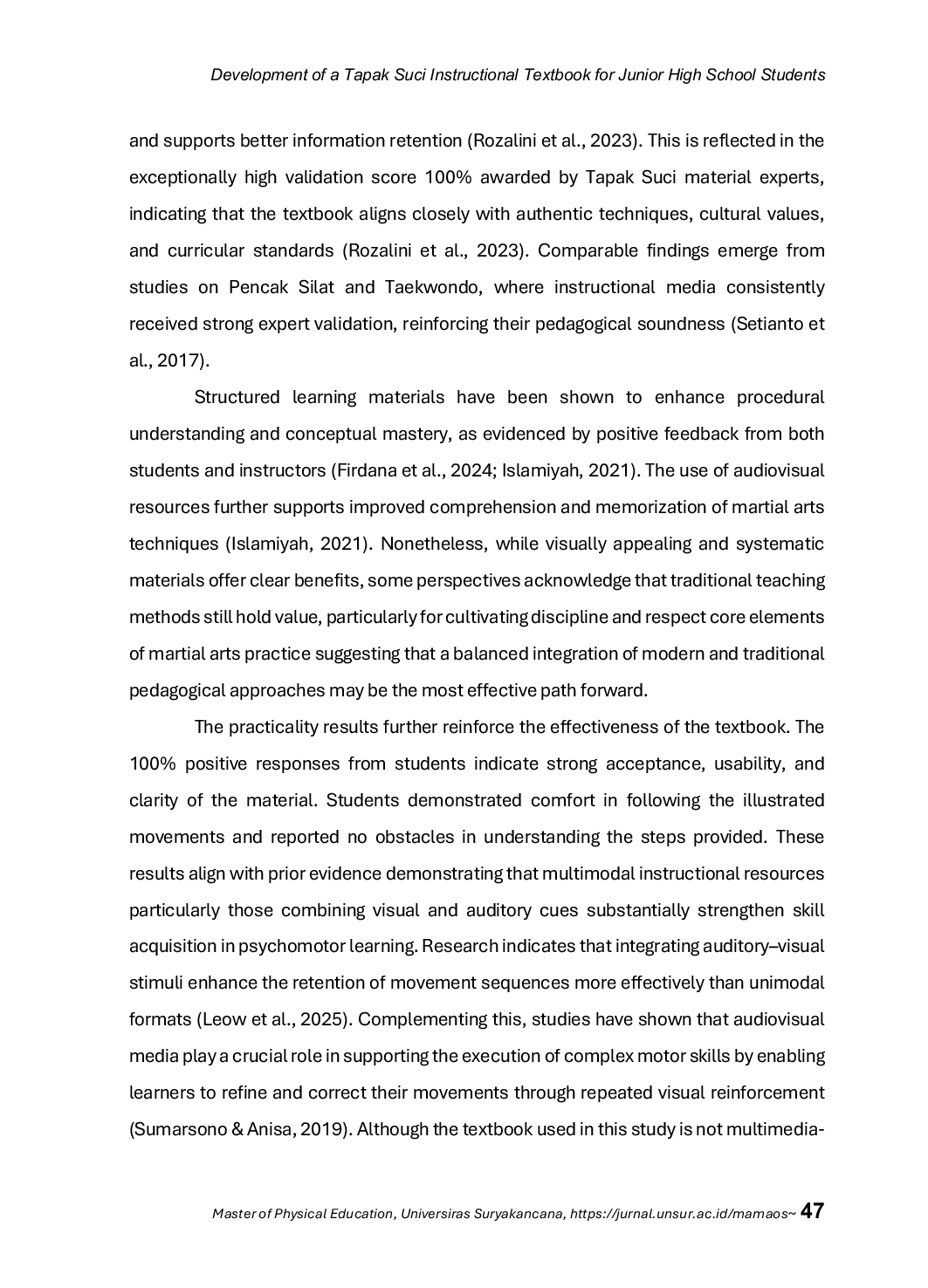 JURIS Development of a Tapak Suci Instructional Textbook for Junior High School Students