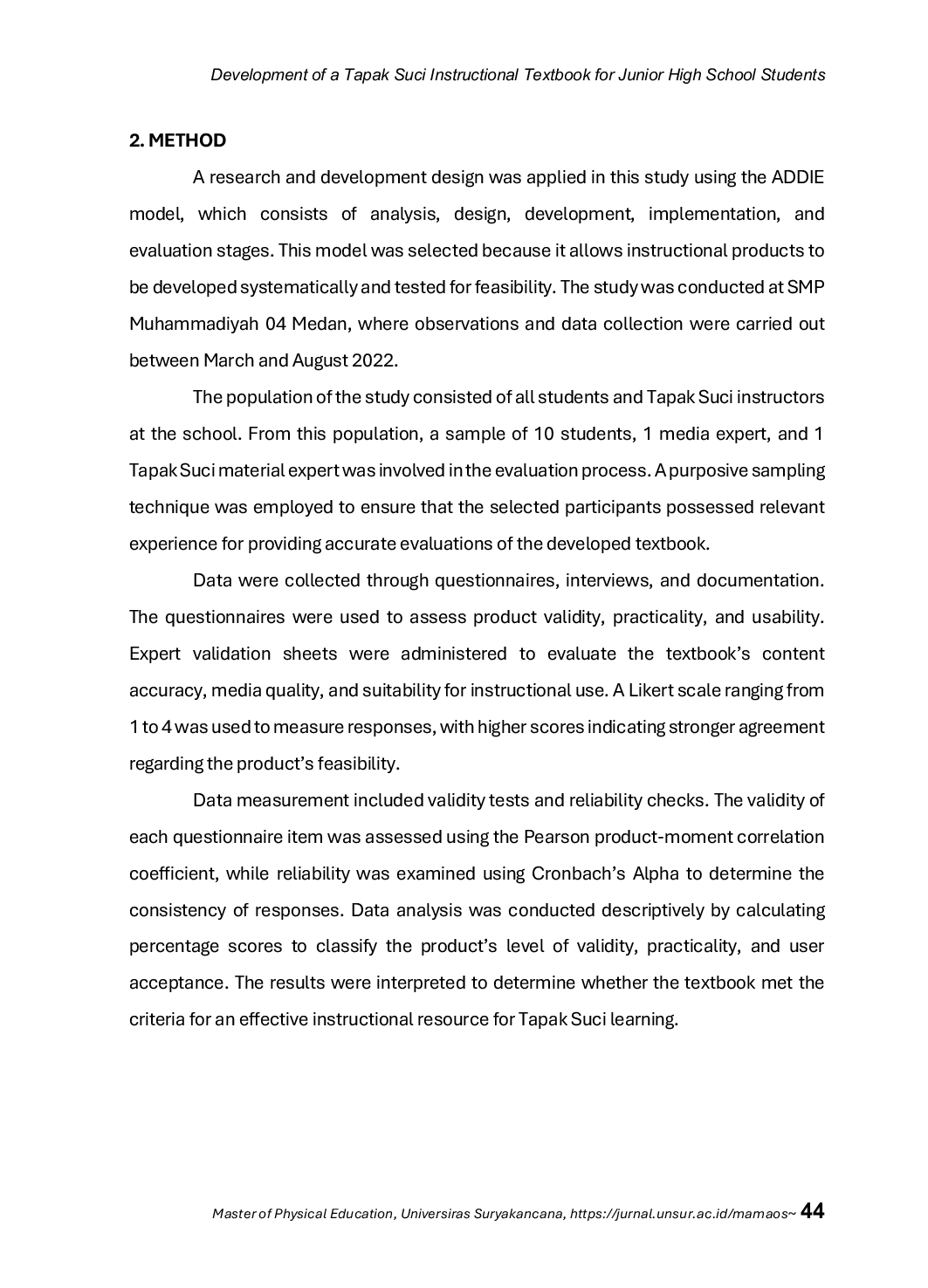 JURIS Development of a Tapak Suci Instructional Textbook for Junior High School Students