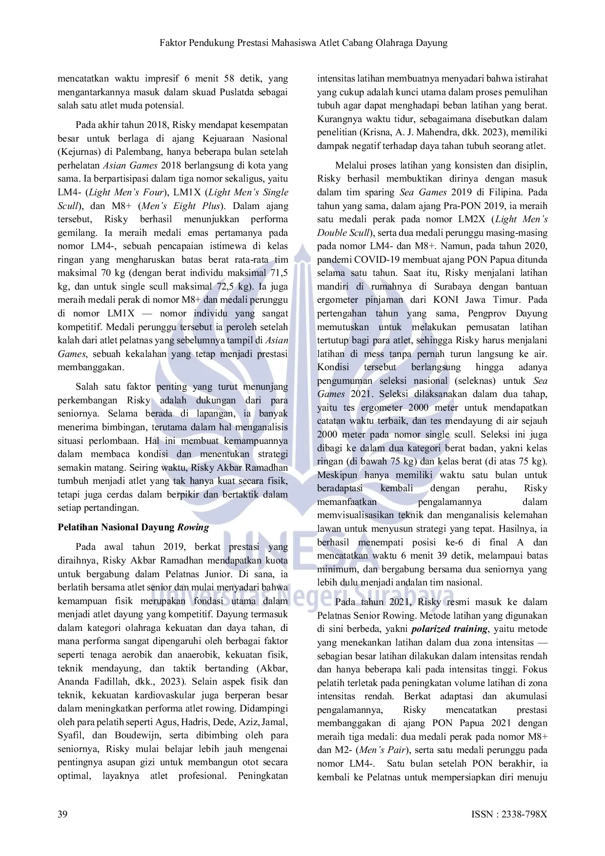 JURIS Faktor Pendukung Prestasi Mahasiswa Atlet Cabang Olahraga Dayung