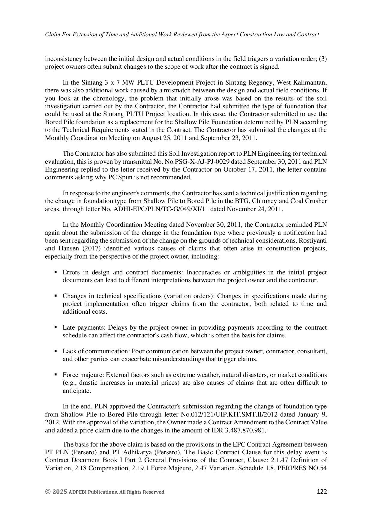 JURIS Claim For Extension of Time and Additional Work Reviewed From the Aspect Construction Law and Contract