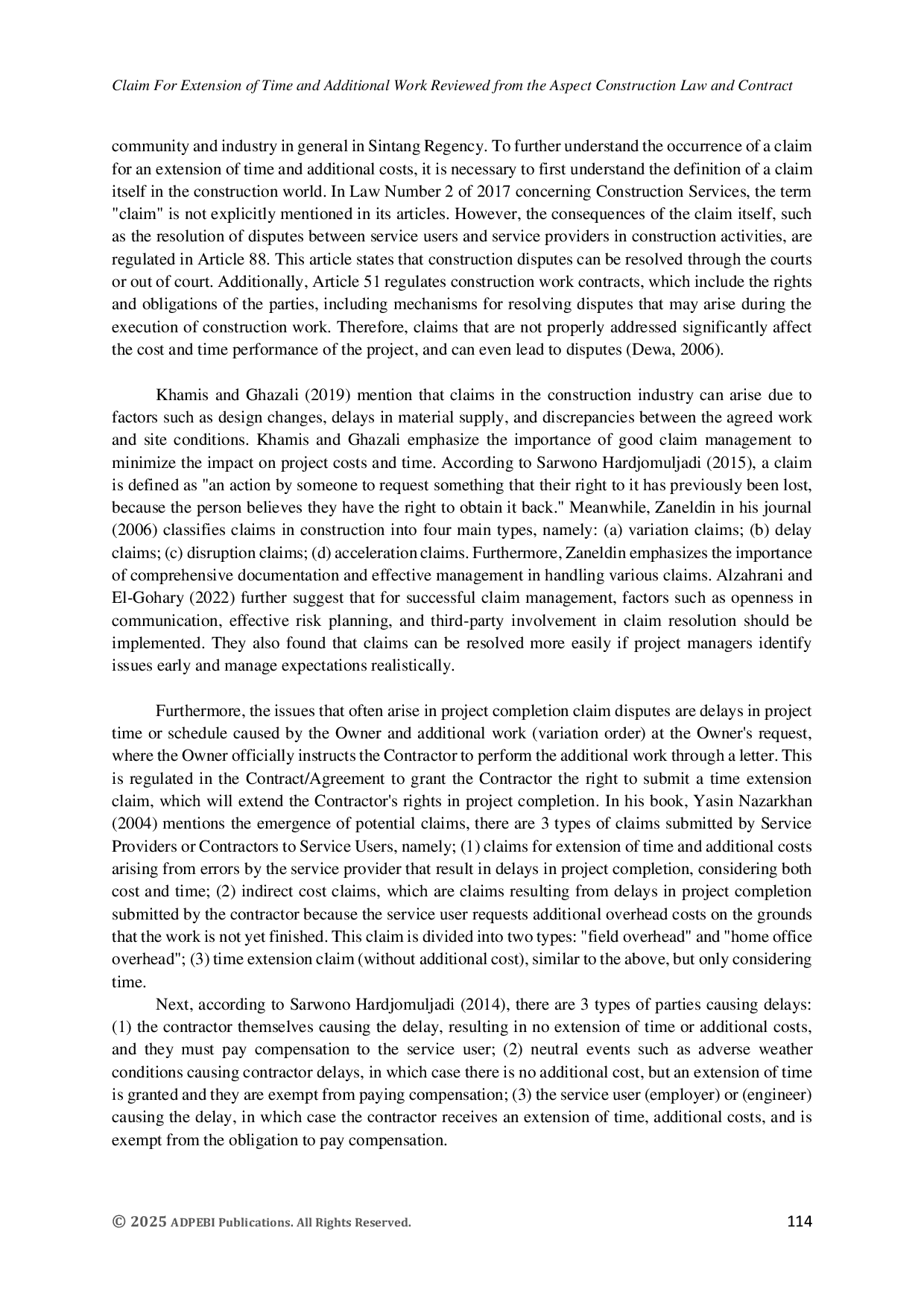 JURIS Claim For Extension of Time and Additional Work Reviewed From the Aspect Construction Law and Contract