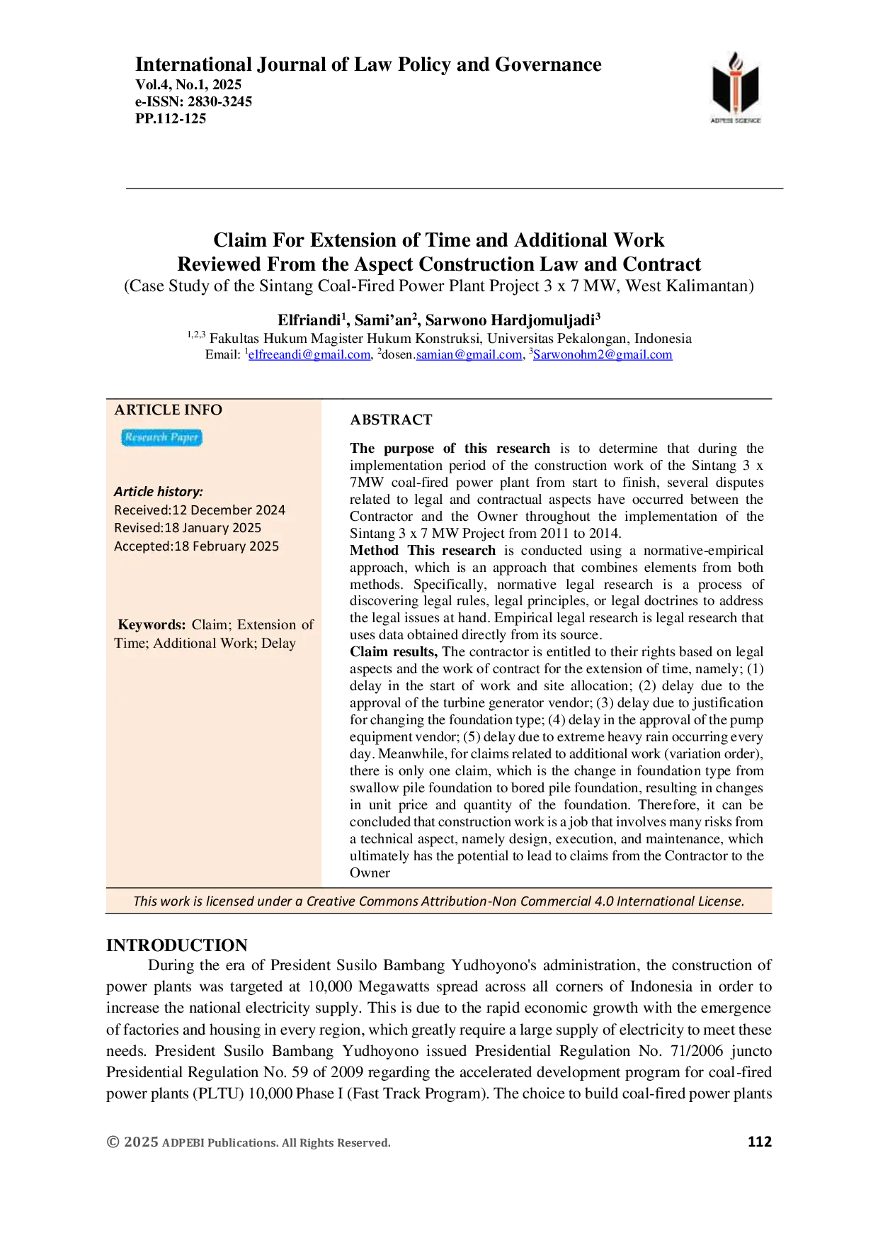 JURIS Claim For Extension of Time and Additional Work Reviewed From the Aspect Construction Law and Contract