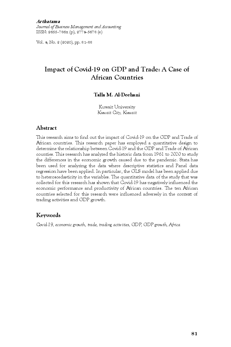 juris Impact of Covid 19 on GDP and Trade A Case of African Countries
