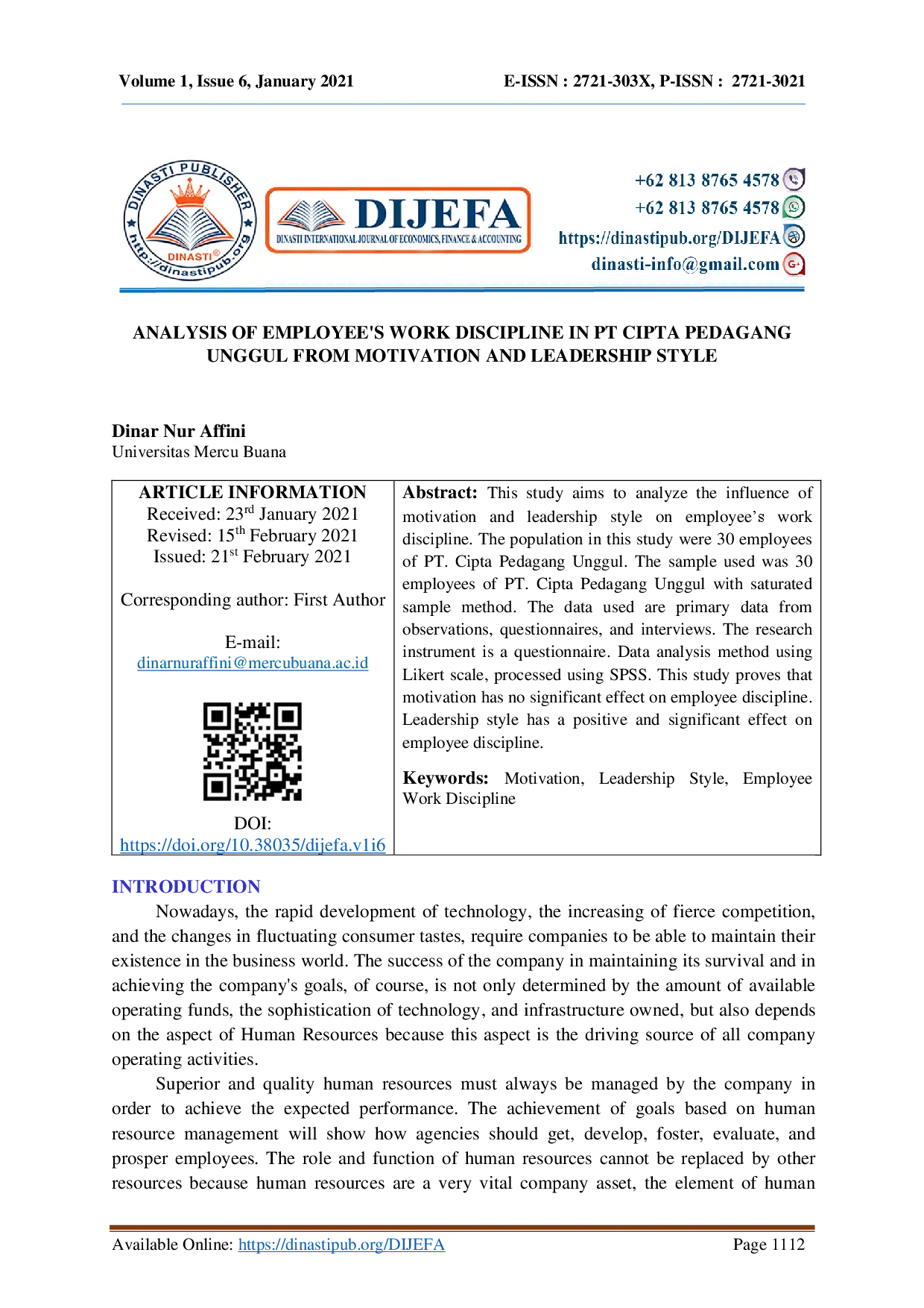 juris Analysis Of Employee s Work Discipline In Pt Cipta Pedagang Unggul From Motivation And Leadership Style