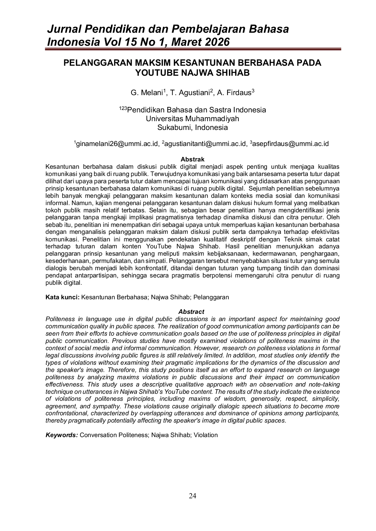 JURIS Pelanggaran Maksim Kesantunan Berbahasa Pada YouTube Najwa Shihab