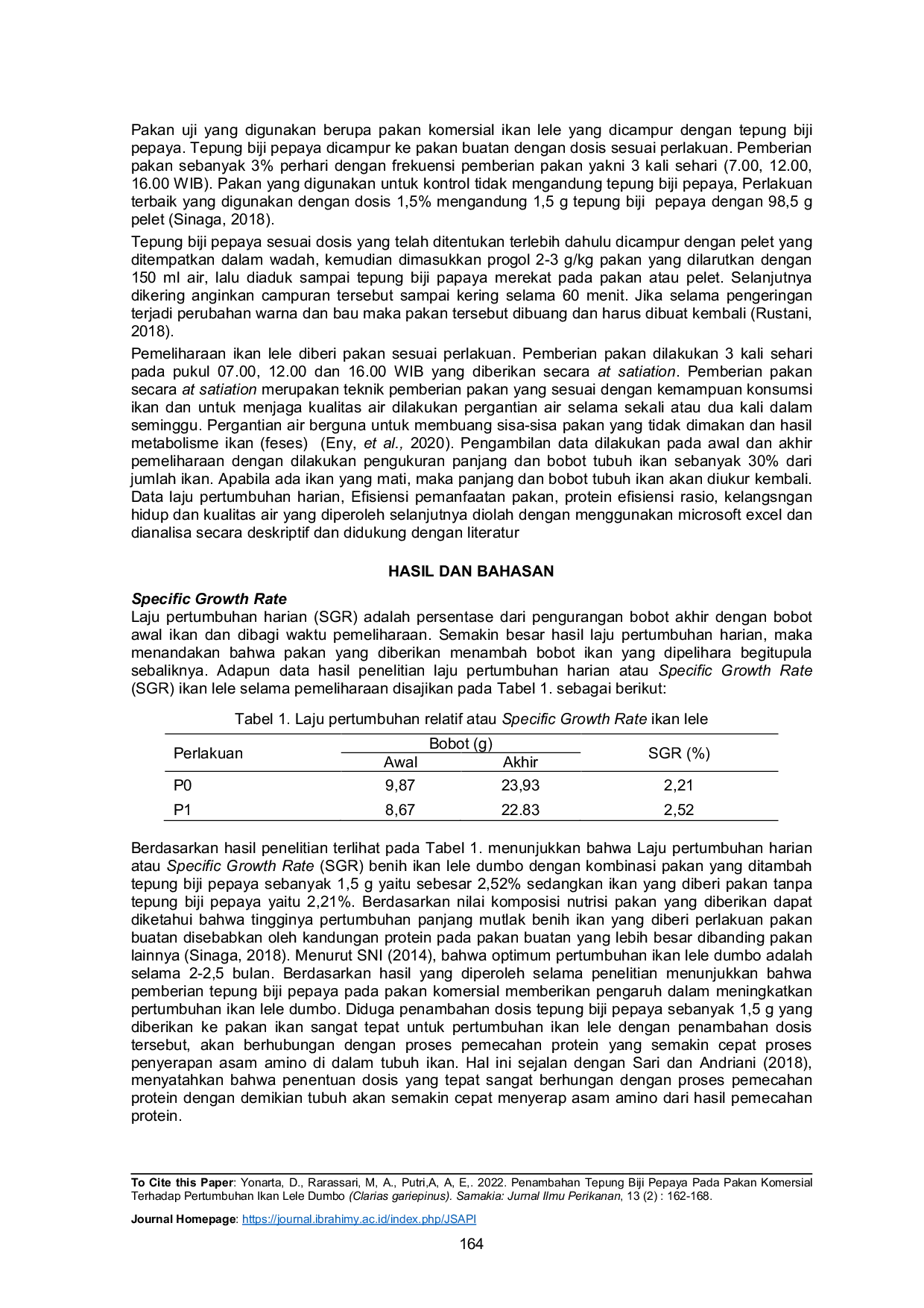 JURIS Penambahan Tepung Biji Pepaya Pada Pakan Komersial Terhadap Pertumbuhan Ikan Lele Dumbo Clarias gariepinus