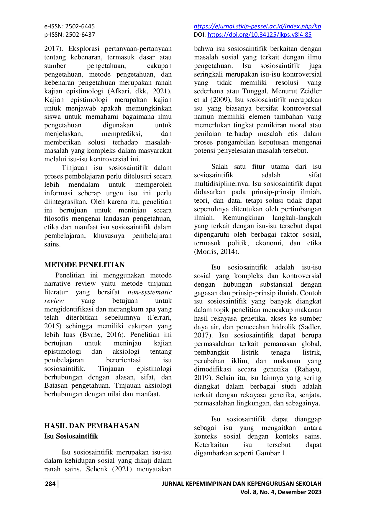 juris Tinjuan Epistimologi Dan Aksiologi Terhadap Pembelajaran Berorientasi Isu Sosiosaintifik Melalui Narrative Review
