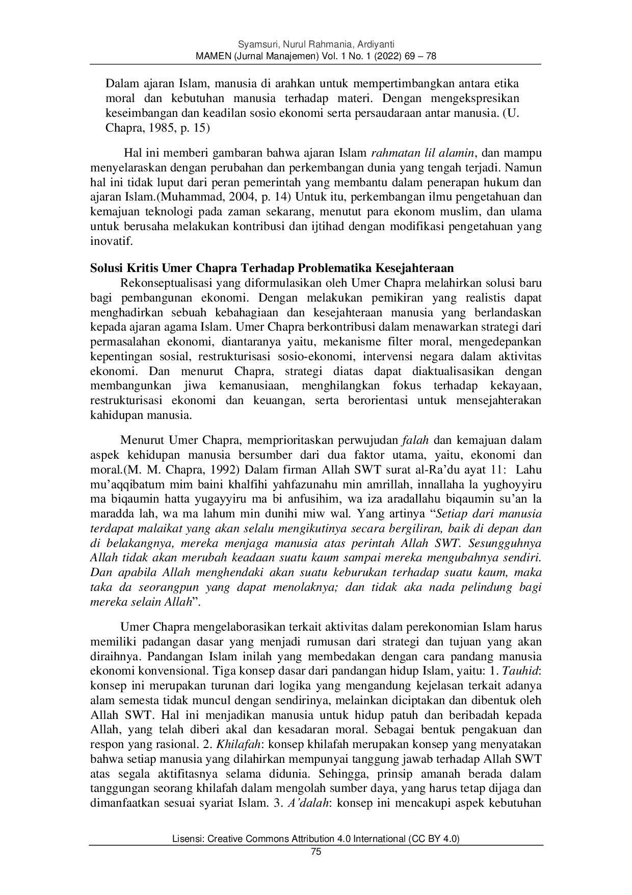 JURIS Eksplorasi Konsep Falah Perspektif Umer Chapra