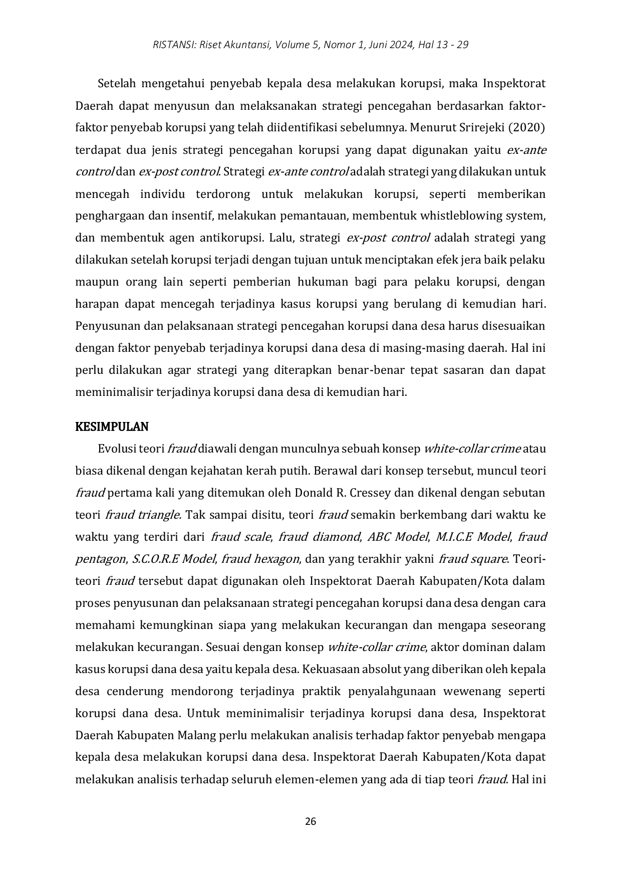 JURIS Evolusi Teori Fraud dan Relevansinya Terhadap Penyusunan dan Pelaksanaan Strategi Pencegahan Korupsi Dana Desa