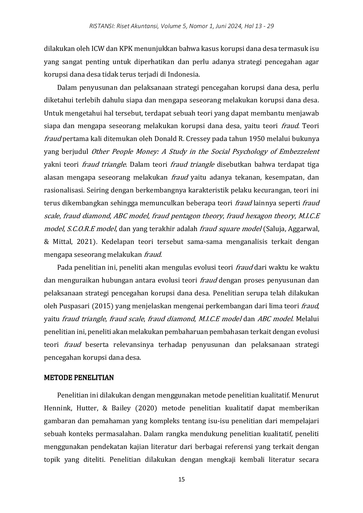 JURIS Evolusi Teori Fraud dan Relevansinya Terhadap Penyusunan dan Pelaksanaan Strategi Pencegahan Korupsi Dana Desa