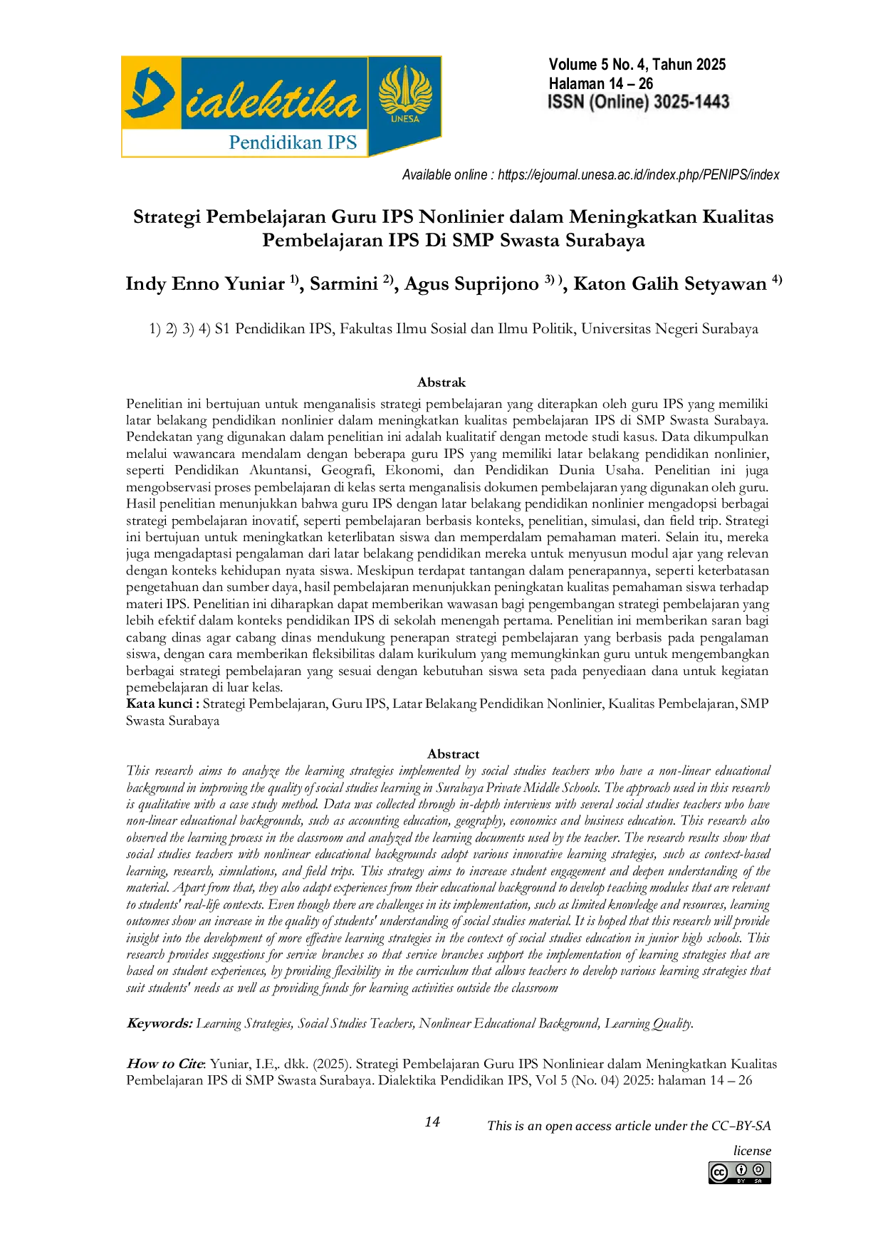 JURIS Strategi Pembelajaran Guru IPS Nonlinier Dalam Meningkatkan Kualitas Pembelajaran IPS Di SMP Swasta Surabaya