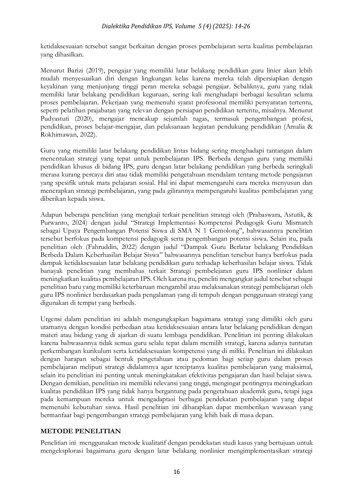 JURIS Strategi Pembelajaran Guru IPS Nonlinier Dalam Meningkatkan Kualitas Pembelajaran IPS Di SMP Swasta Surabaya