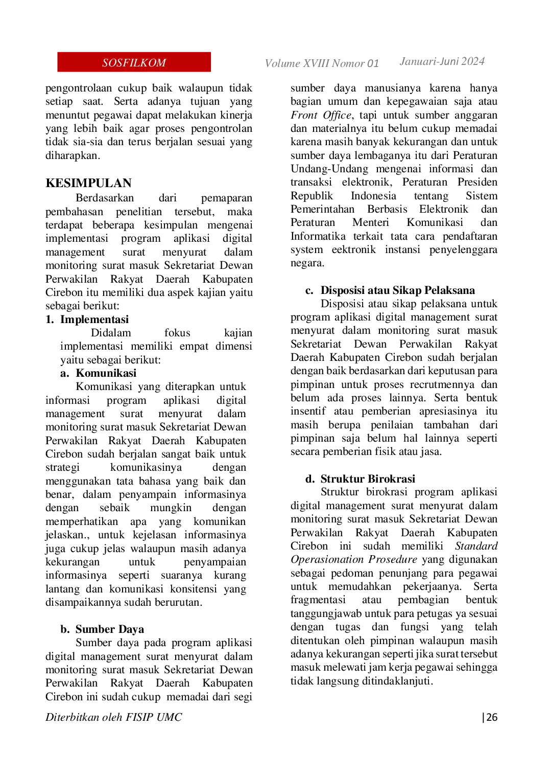 JURIS Implementasi Program Aplikasi Digital Management Surat Menyurat Dalam Monitoring Surat Masuk Sekretariat Dewan Perwakilan Rakyat Daerah Kabupaten Cirebon