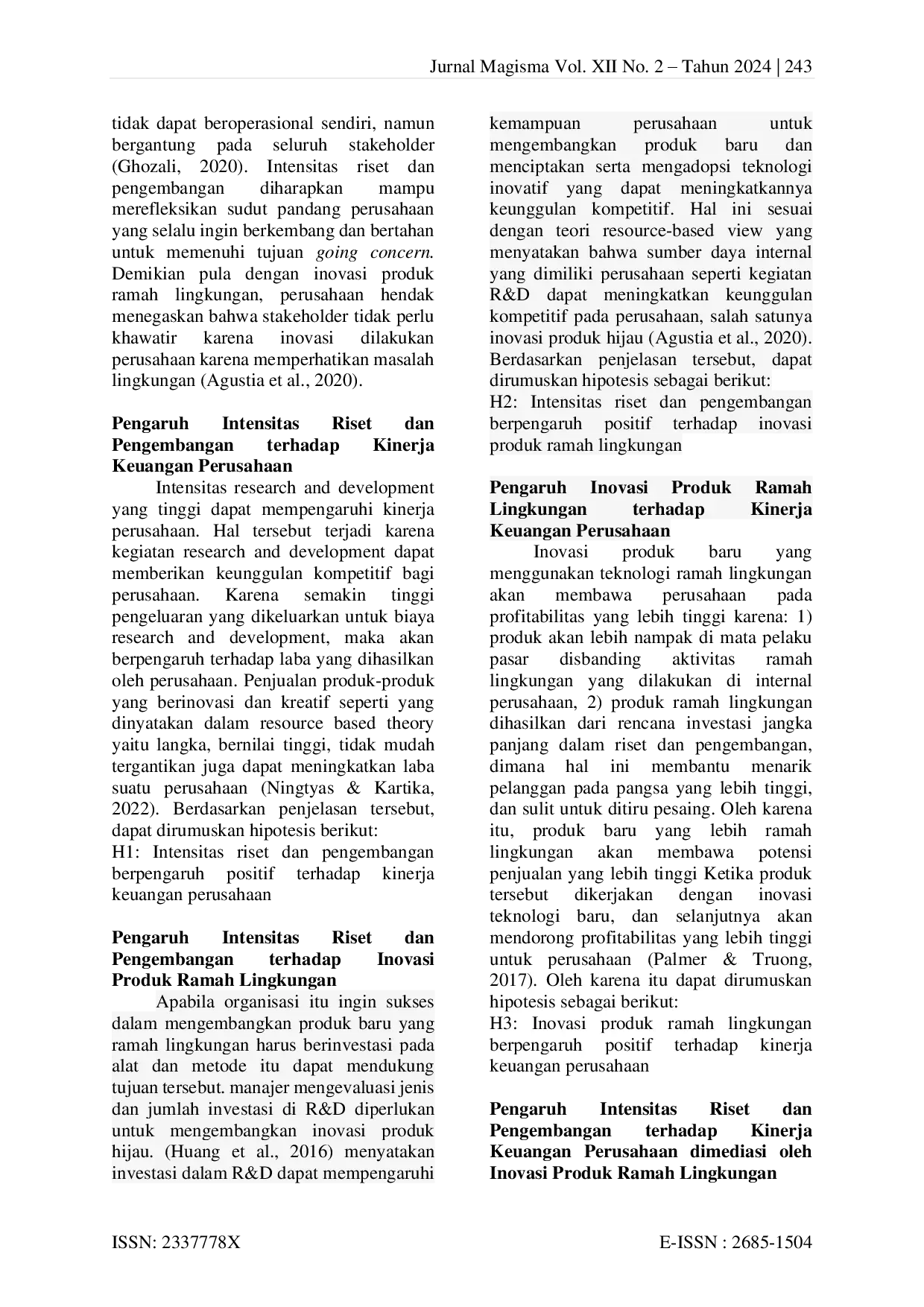 JURIS Intensitas Riset dan Pengembangan untuk Peningkatan Kinerja Keuangan Melalui Inovasi Produk Ramah Lingkungan