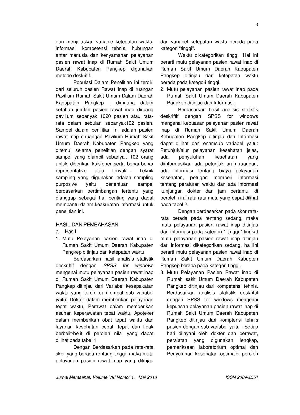 JURIS Analisis Of Quality Management Health Care Inpatient On General Hospital Pangkep In 2014