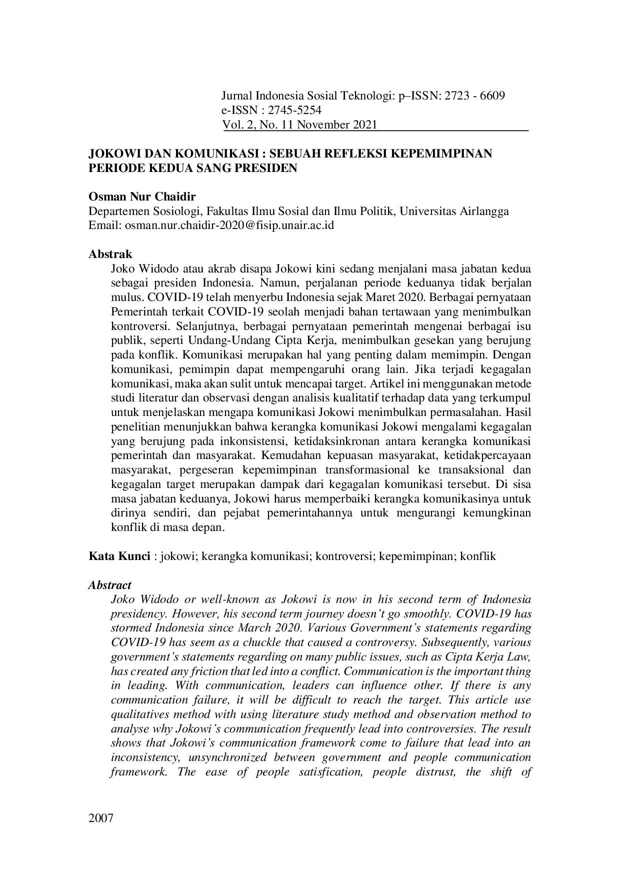 JURIS Jokowi dan Komunikasi Sebuah Refleksi Kepemimpinan Periode Kedua Sang Presiden