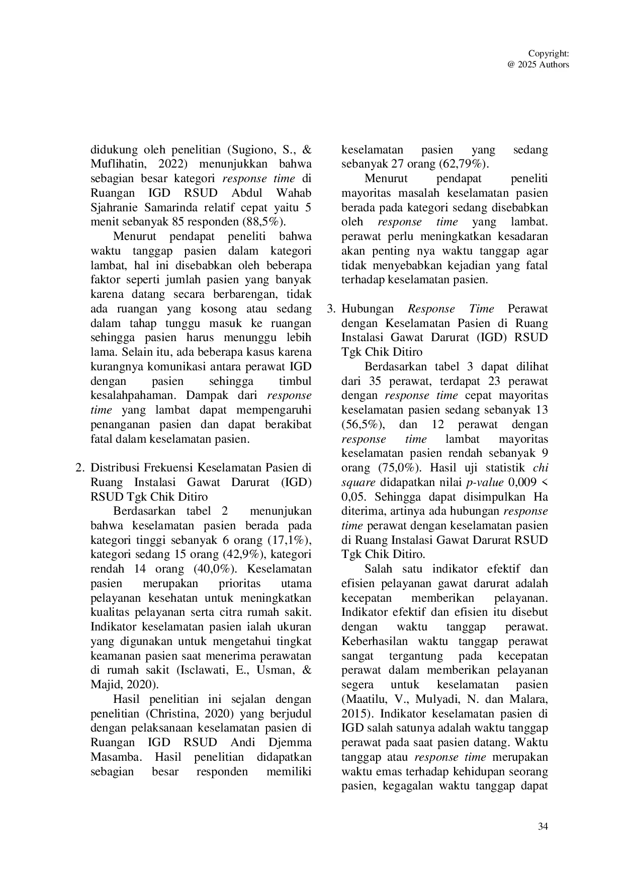 JURIS Hubungan Response Time Perawat Dengan Keselamatan Pasien Di Ruang Instalasi Gawat Darurat Igd