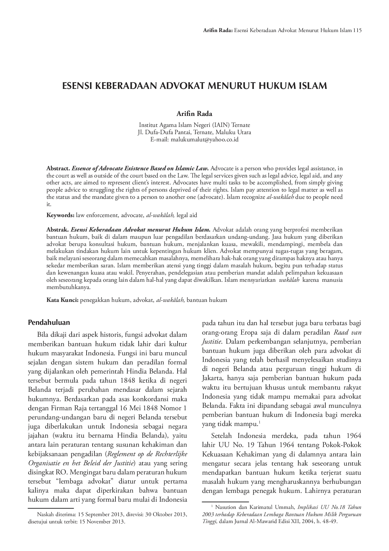 juris Esensi Keberadaan Advokat Menurut Hukum Islam