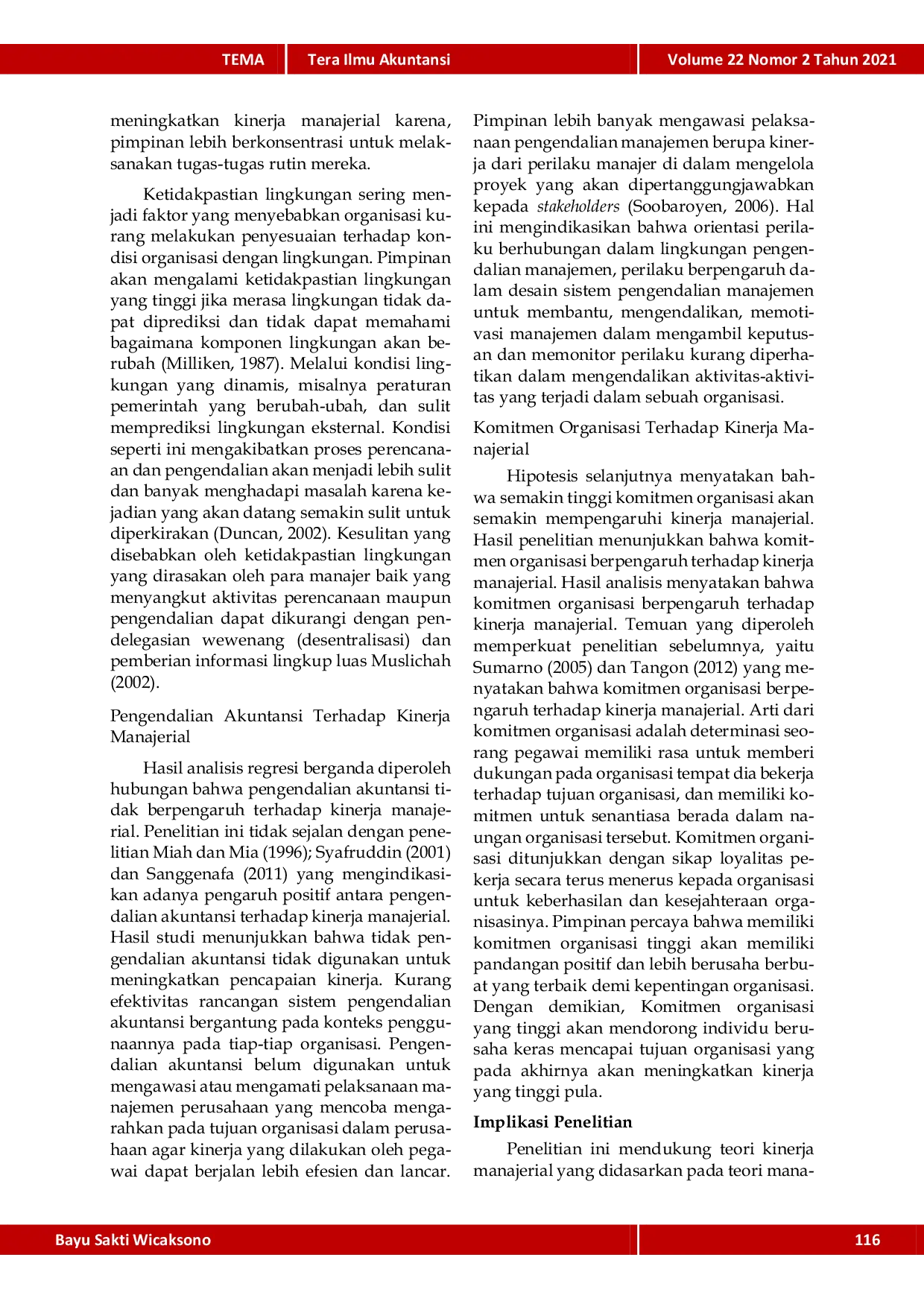 JURIS Pengaruh Desentralisasi Ketidakpastian Lingkungan Pengendalian Akuntansi Serta Komitmen Organisasi Terhadap Kinerja Manajerial