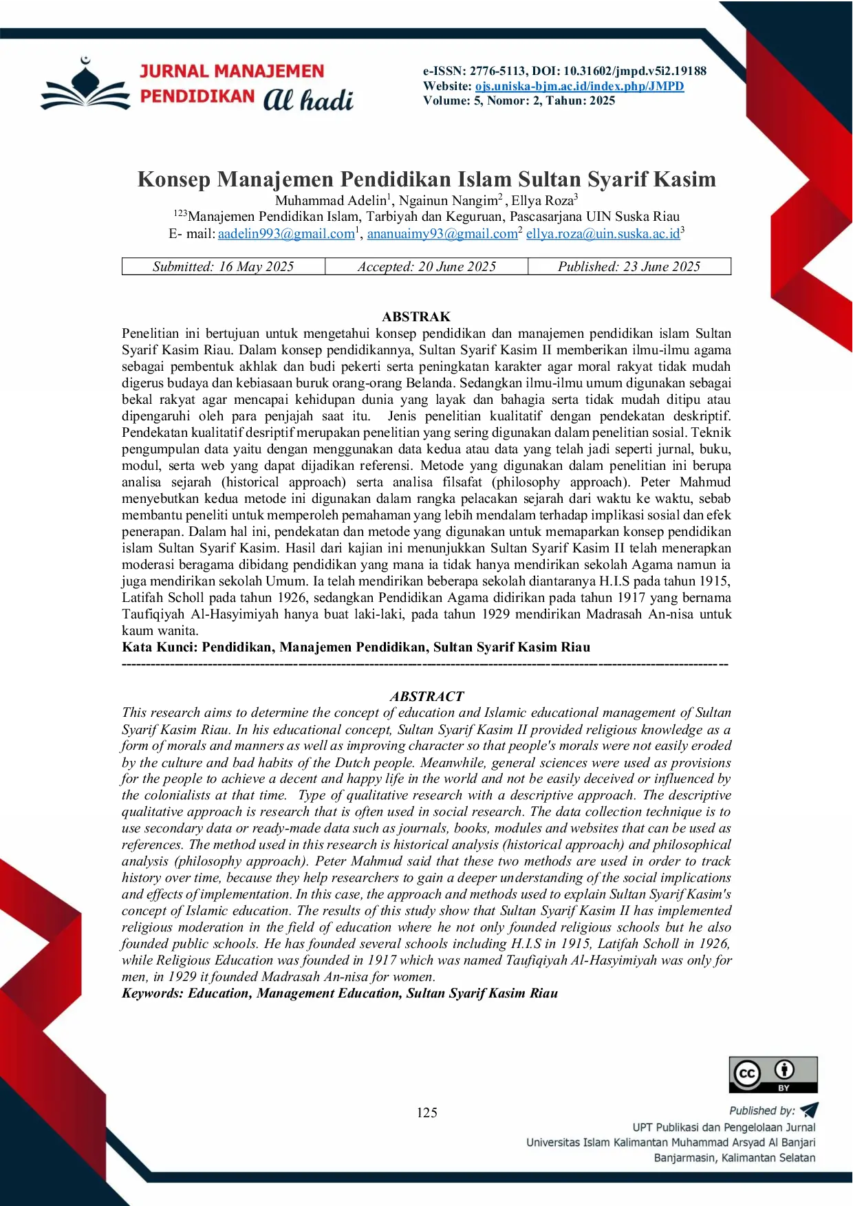 JURIS Konsep Manajemen Pendidikan Islam Sultan Syarif Kasim
