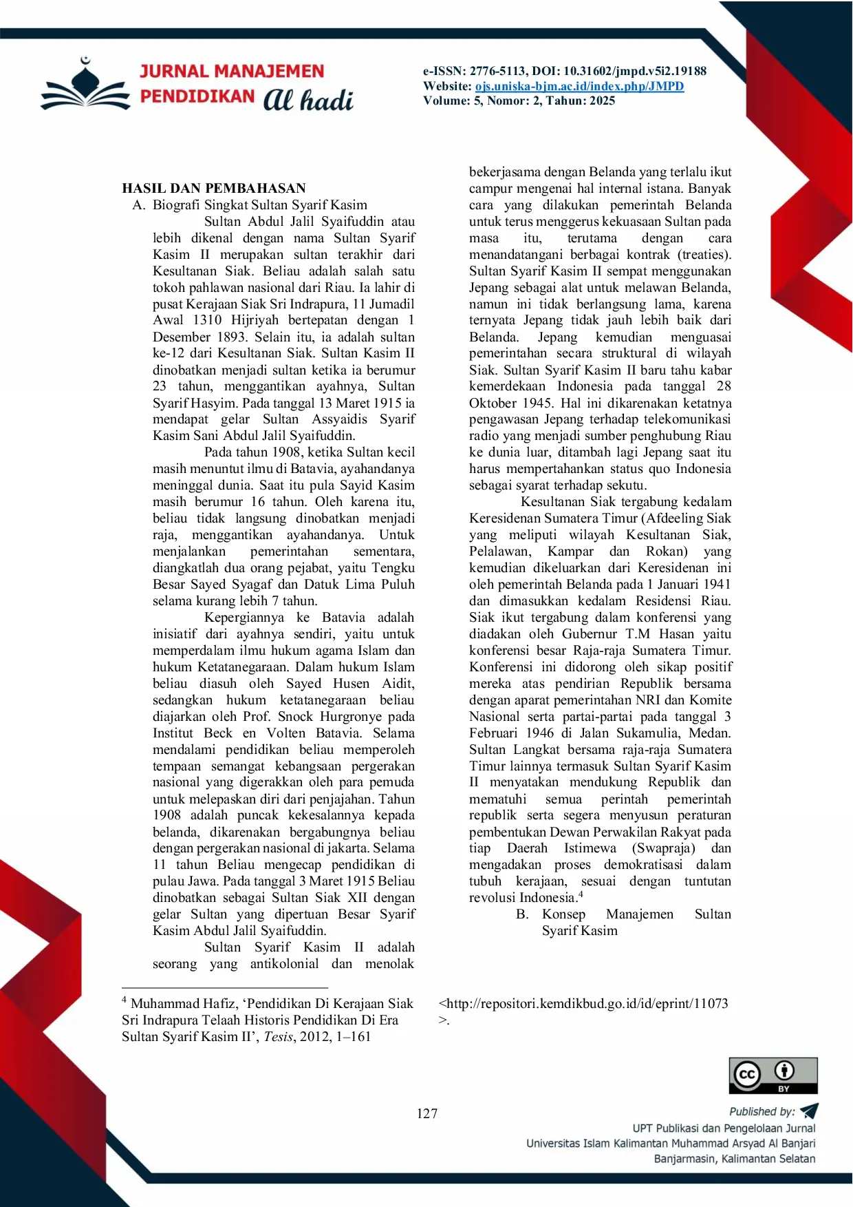 JURIS Konsep Manajemen Pendidikan Islam Sultan Syarif Kasim