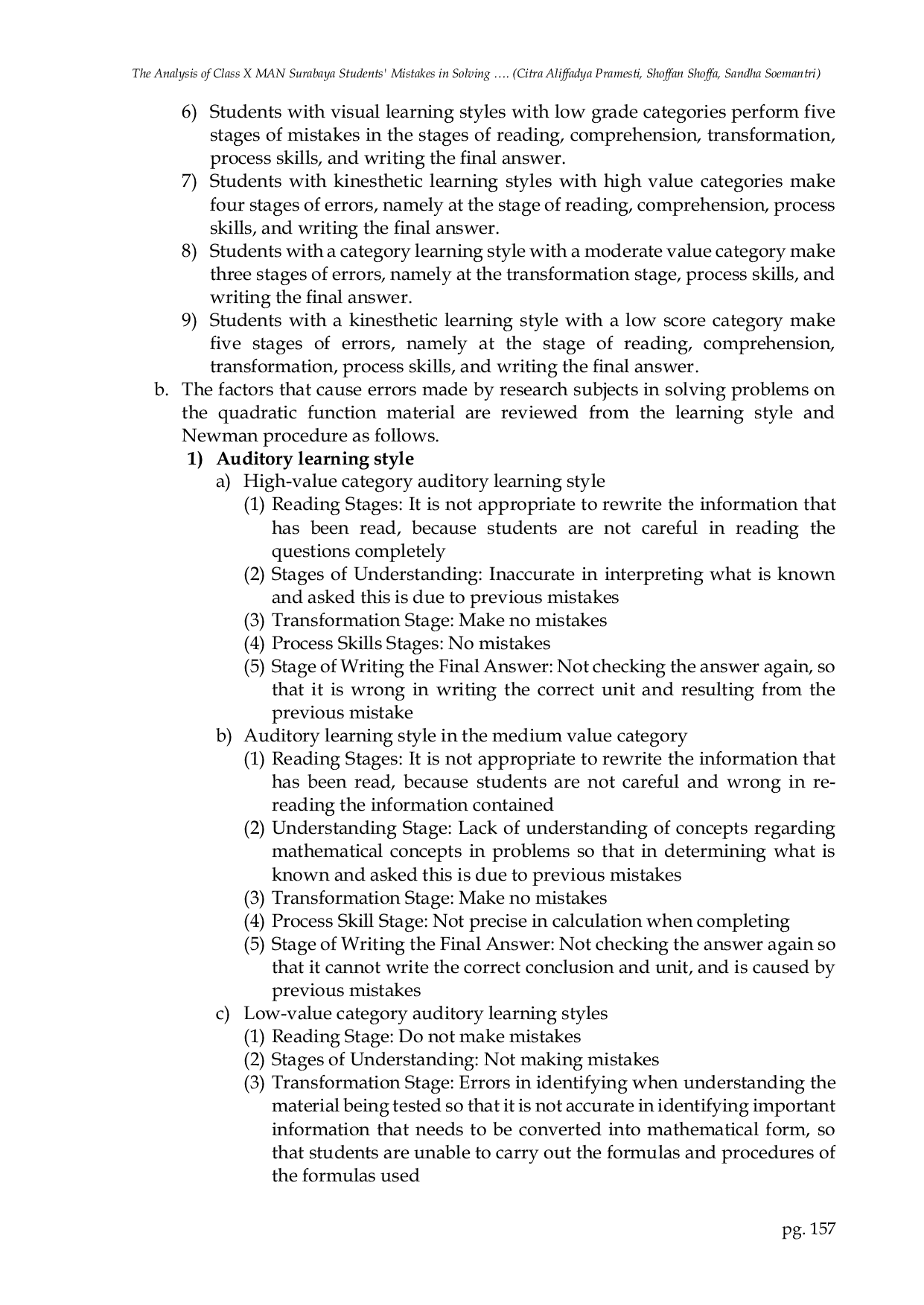 JURIS Analysis of Class X MAN Surabaya Students Mistakes in Solving Function Questions Quadratics Based on Learning Styles and Newman Procedures
