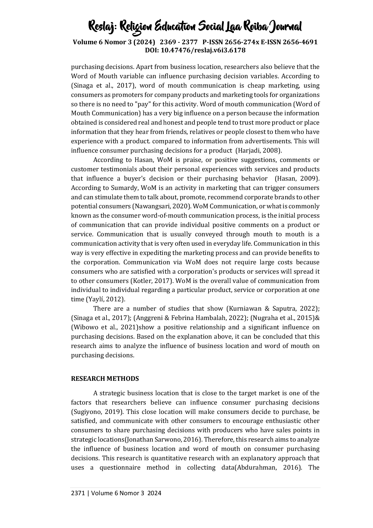 JURIS The Influence of Business Location and Word of Mouth on Purchasing Decisions