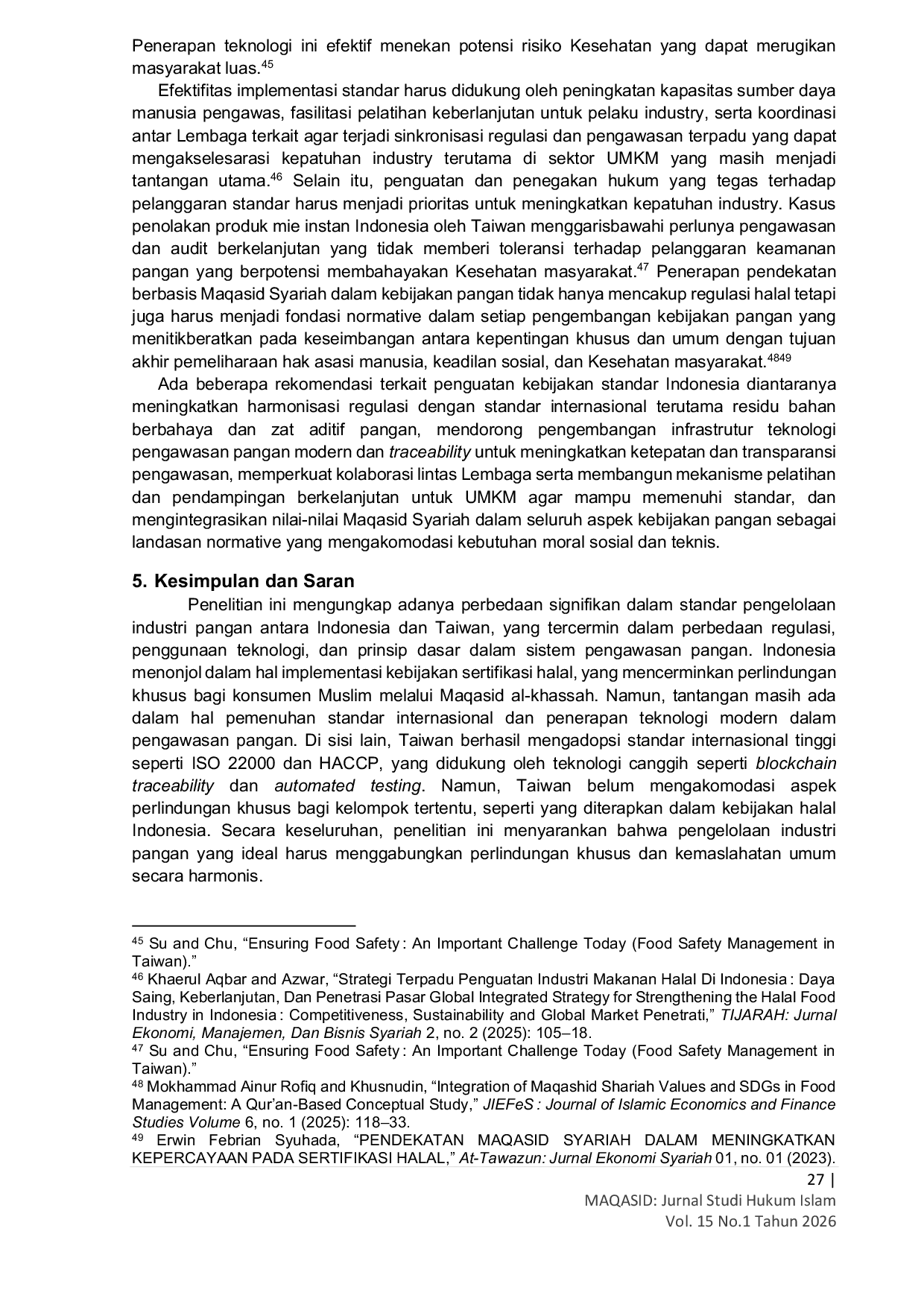 JURIS Disparitas Standar Tata Kelola Industri Makanan Di Indonesia Dan Taiwan Perspektif Maqasid Al Syariah Ibnu Asyur