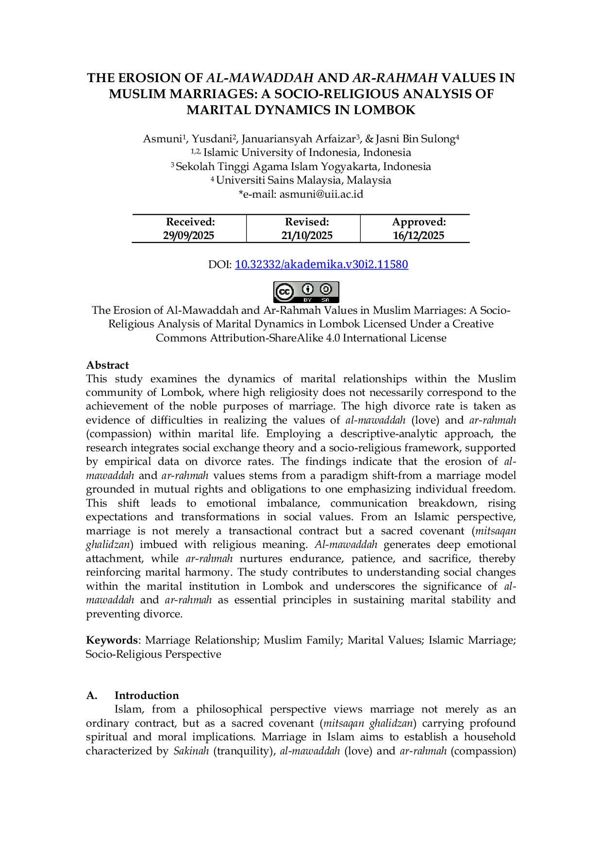 JURIS The Erosion of Al Mawaddah and Ar Rahmah Values in Muslim Marriages A Socio Religious Analysis of Marital Dynamics in Lombok