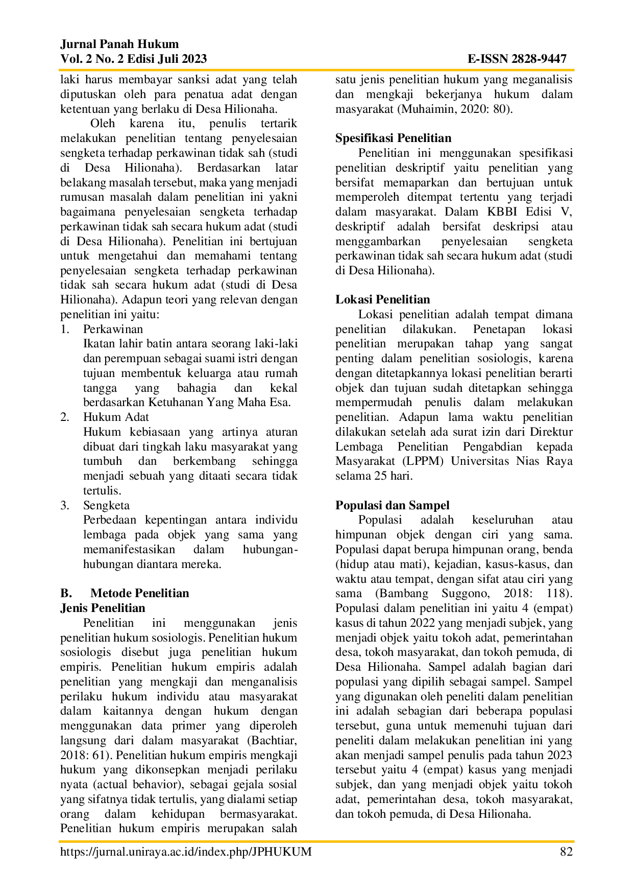 JURIS Penyelesaian Sengketa Terhadap Perkawinan Tidak Sah Secara Hukum Adat Studi Di Desa Hilionaha