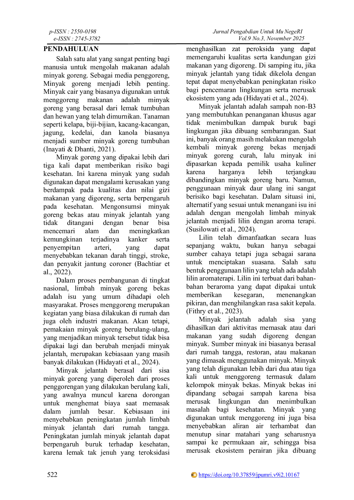 JURIS Inovasi Ekonomi Kreatif Lilin Aromaterapi dari Minyak Jelantah sebagai Solusi Lingkungan Kampung Buantan Lestari Kecamatan Bunga Raya