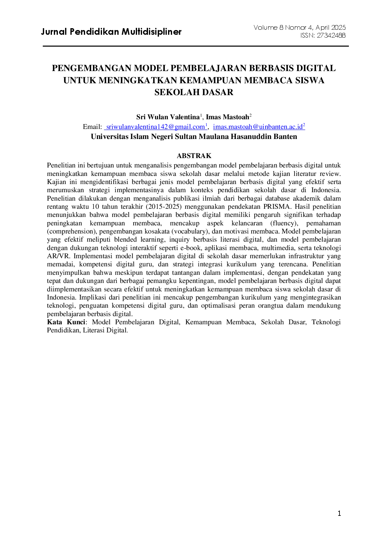 juris Pengembangan Model Pembelajaran Berbasis Digital Untuk Meningkatkan Kemampuan Membaca Siswa Sekolah Dasar