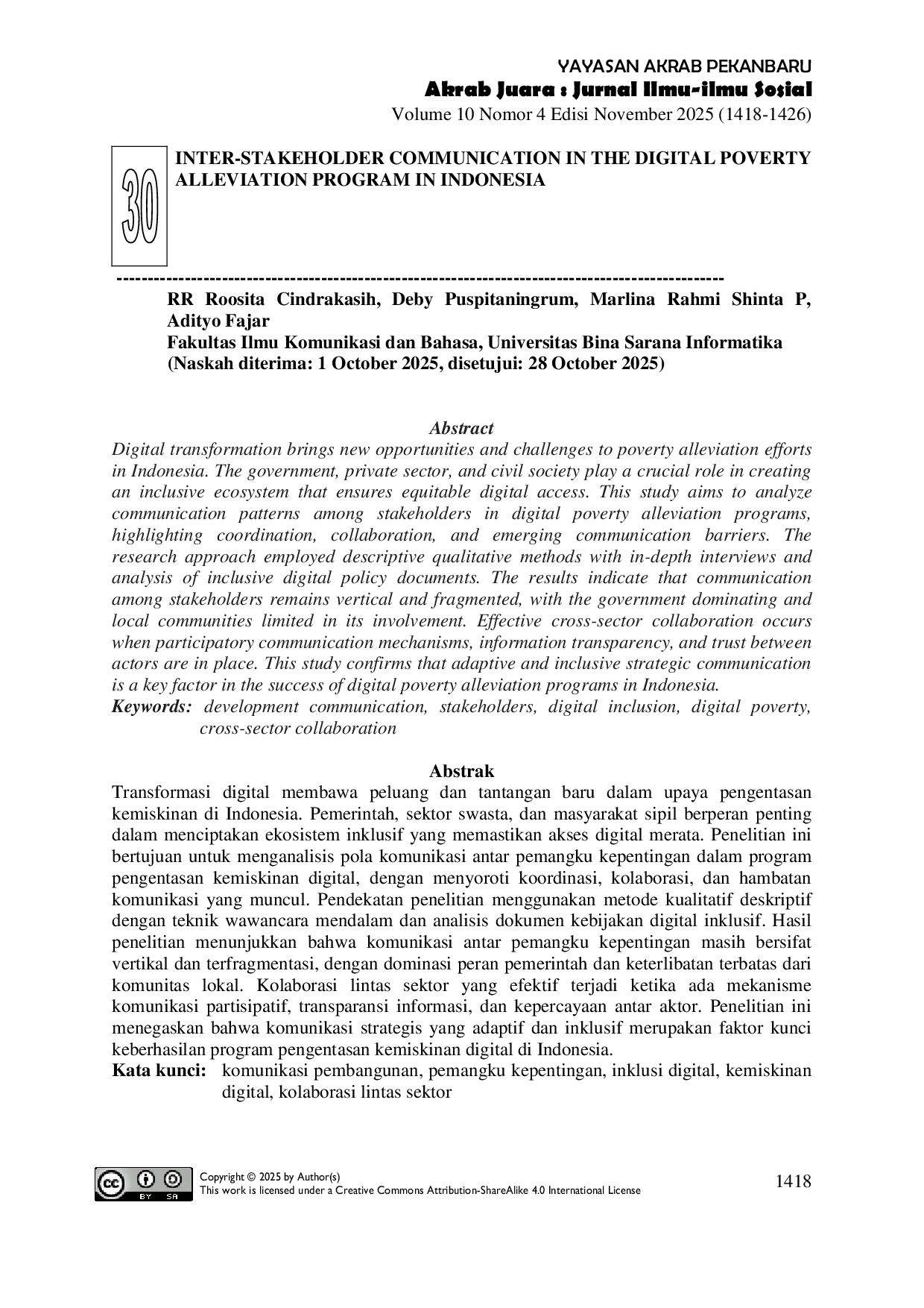 JURIS Inter Stakeholder Communication in the Digital Poverty Alleviation Program in Indonesia